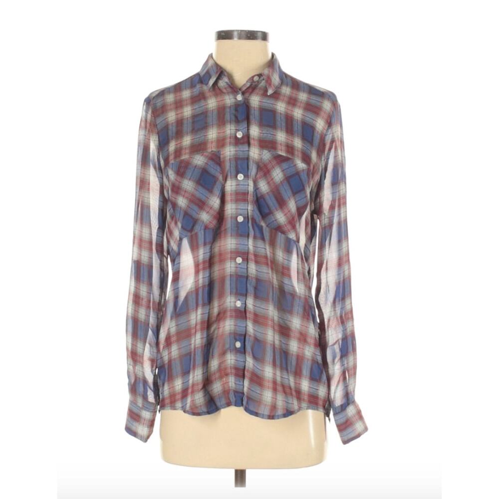 Lumiere Plaid Sheer‎ Button Down Top Small